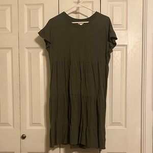 Time and Tru Olive Green Ruffle Sleeve Mini Dress